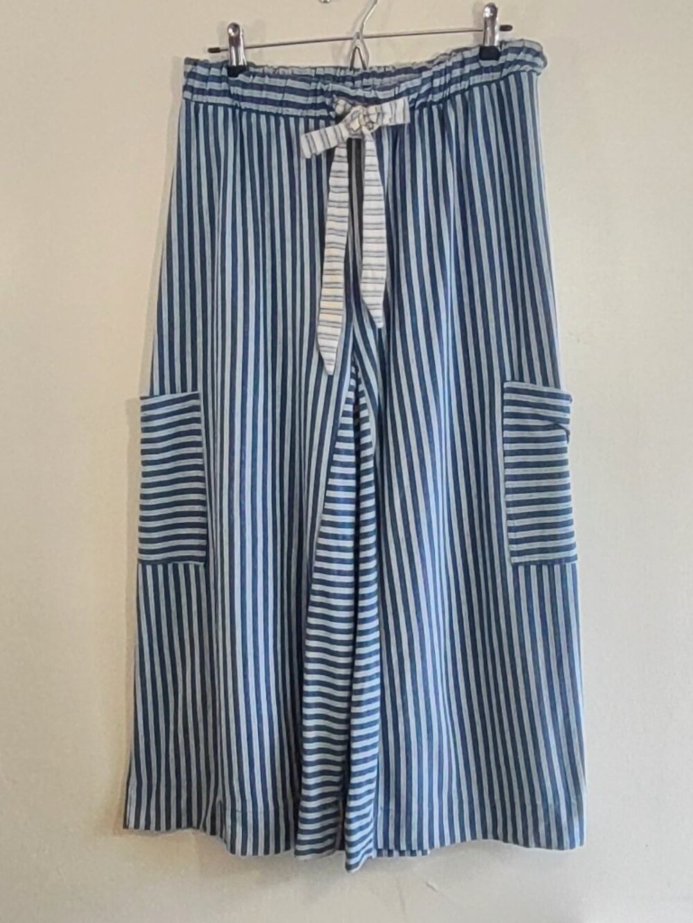 Free People Beach Striped Wide-Leg Drawstring Pants Cargo Pockets Medium - Picture 3 of 10